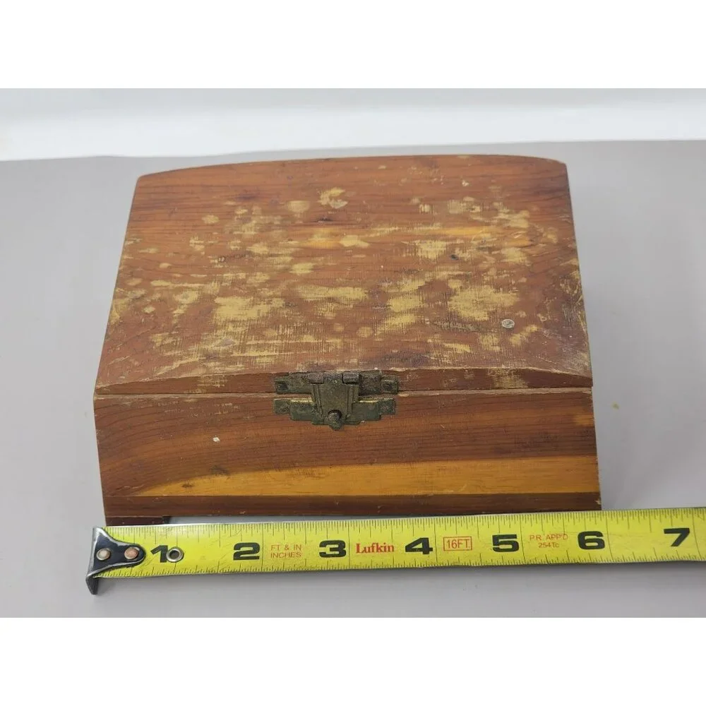 Vintage Small Cedar Wood Jewelry Keepsake Box Solid Wood Construction Stamped101